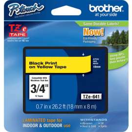 Brother P-Touch TZe Flat Surface Laminated Tape, 45/64", Rectangle, Yellow, 1 Each