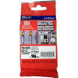 Brother P-touch Industrial TZe Tape Cartridges, 1/2" Width, White, Polyethylene, 1 Each