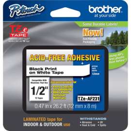 Brother Adhesive Acid-free TZ Tape, 15/32" x 26 1/4 ft Length, Thermal Transfer, White, 1 Each
