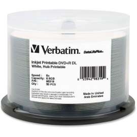 Verbatim DataLifePlus DVD Recordable Media, DVD+R DL, 8x, 8.50 GB, 50 Pack Spindle