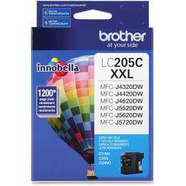 Brother Genuine Innobella LC205C Super High Yield Cyan Ink Cartridge, Inkjet, Super High Yield, 1200 Pages, Cyan
