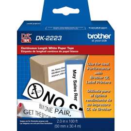 Brother DK2223, White Continuous Length Paper Tape, Permanent Adhesive, 2" Width x 100 ft Length, White