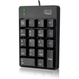 Adesso USB Spill Resistant 18-Key Numeric Keypad, Cable Connectivity, USB Interface, 18 Key, English (US)