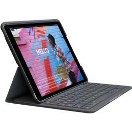 Logitech Slim Folio Keyboard/Cover Case (Folio) Apple, Logitech iPad (7th Generation), iPad (8th Generation), iPad (9th Generation) Tablet - Graphite - Water Resistant, Scratch Resistant, Bump Resistant - Plastic Body - 7.3" Height x 10.1" Width x 0