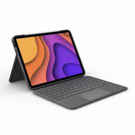 Logitech Folio Touch Keyboard/Cover Case (Folio) Apple, Logitech iPad Air (4th Generation), iPad Air (5th Generation) Tablet, Oxford Gray, Scuff Resistant, Scratch Resistant, Spill Resistant, Drop Resistant, Bump Resistant, Woven Fabric Body, 10.1" Height