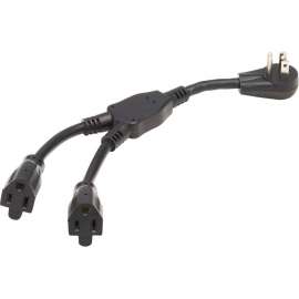Tripp Lite Extension Cord Y Splitter, Right-Angle NEMA 5-15P to 2x NEMA 5-15R, Heavy Duty, 15A, 120V, 14 AWG, 1 ft. (0.3 m), Black, For PC, Monitor, Printer, Home Theater, Desktop Computer, PDU, UPS, Workstation, Power Adapter, Transformer, Surge Protecto