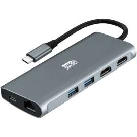 Adesso 9-in-1 USB-C Multi-Port Docking Station (TAA Compliant), Expand your laptop's connection port with this USB Type-C multiport docking station. It has dual HDMI ports for transmitting 8K content to your external monitor and can also charge other devi
