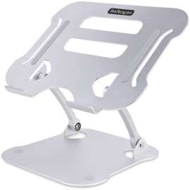 StarTech.com Laptop Stand for Desk, Ergonomic Laptop Stand Adjustable Height, Aluminum, Up to 22lb/10kg, Foldable Notebook Riser/Lift, This foldable silver laptop stand for desks features vented all-aluminum construction for improved airflow and heat diss