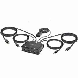 2-Port USB-C Cable KVM Switch, 4K 60Hz DisplayPort Output, Compact KVM with 4ft/1.2m Integrated Host Cables, Bus Powered - 2-Port USB-C Cable KVM Switch enables switching of a mouse, keyboard, and a 4K 60Hz DisplayPort display between 2