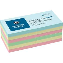 Bus. Source 3" Plain Pastel Colors Adhesive Notes