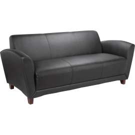 Lorell Reception Seating Black Leather Sofa