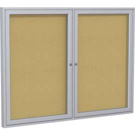 Ghent 2 Door Enclosed Natural Cork Bulletin Board with Satin Frame