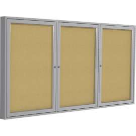 Ghent 3 Door Enclosed Natural Cork Bulletin Board with Satin Frame