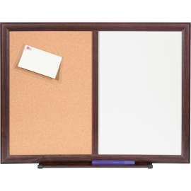 Lorell Dry-erase Mahogany Frame Cork Combo Boards