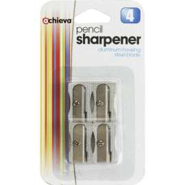 Metal Pencil Sharpener, Metallic Silver, 4/Pack
