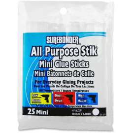 Hot Melt Mini Glue Sticks, All Temps, 25/PK
