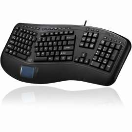 Adesso Tru-Form Ergonomic Touchpad Keyboard, Cable Connectivity, USB Interface, 104 Key Play/Pause, Previous Track, Next Track, Volume Down, Volume Up, Mute, Eject, Home, Back, Forward, Refresh, ... Hot Key(s), English (US)