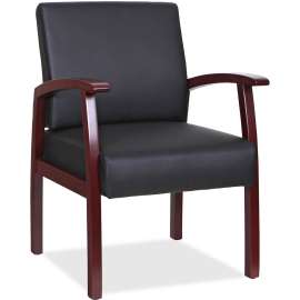 Lorell Black Leather/Wood Frame Guest Chair