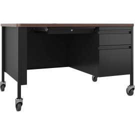 Lorell Fortress Walnut Top/Black Teacher's Desk