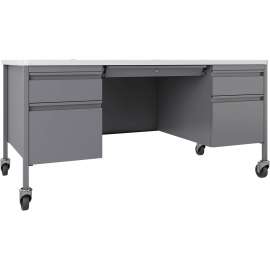 Lorell Fortress White Top/Platinum Teachers Desk