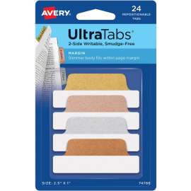 Ultra Tabs Repositionable Margin Tabs, 1/5-Cut Tabs, Assorted Metallic, 2.5" Wide, 24/Pack