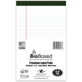 USDA Bio-Preferred Legal Pad, Wide/Legal Rule, 5 x 8, White, 40 Sheets, 12/Pack