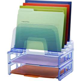 Officemate Blue Glacier Large Incline Sorter w/ 2 Letter Trays, 14.3"H x 13.4"W x 9"D