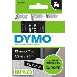 Dymo S0720610 D1 45021 Tape 12mm x 7m White on Black