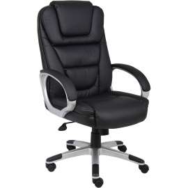 Boss Executive Office Chairs w/ Arms, Leather & Metal, High Back, 20" - 23-1/2"H Seat, Black