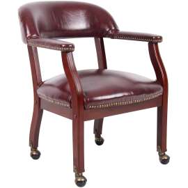 Boss Conference Chair with Arms and Casters - Vinyl - Burgundy