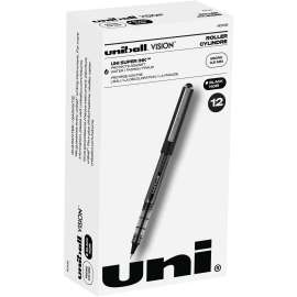 VISION Roller Ball Pen, Stick, Micro 0.5 mm, Black Ink, Black/Gray Barrel, Dozen