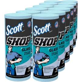 Shop Towels, Glass, 1-Ply, 8.6" x 11", Blue, 90 Sheets/Roll, 12 Rolls/Carton