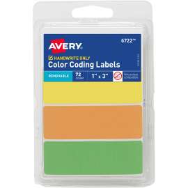 Avery® Removable Labels, 1" x 3" , Neon, 72 Total (6722)