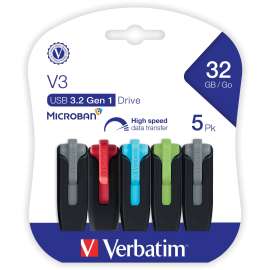 Verbatim - Store 'n' Go™ V3 32 GB Assorted Color USB 3.2 Flash Drive (5 per Pack)