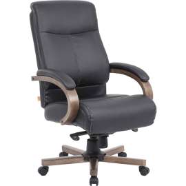 Lorell Wood Base Leather High-back Executive Chair