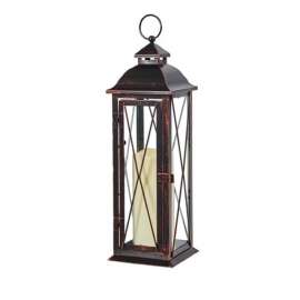 Smart Living 16 in. Glass/Metal Siena LED Candle Lantern Bronze