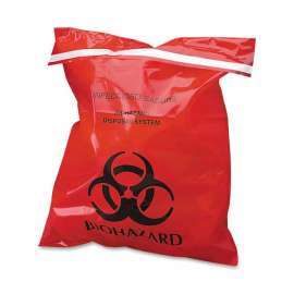 Stick-On Biohazard Waste Bags, 1.4 qt, 2 mil, 9" x 10", Red, 100/Box
