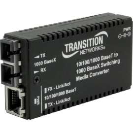 Transition Networks Mini Gigabit Ethernet Media Converter - 1 x Network (RJ-45) - 1 x LC Ports - DuplexLC Port - Multi-mode - Gigabit Ethernet - 1000Base-SX, 10/100/1000Base-T - 1804.46 ft - AC Adapter - Wall Mountable