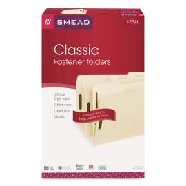 Top Tab Fastener Folders, 1/3-Cut Tabs: Assorted, 0.75" Expansion, 2 Fasteners, Legal Size, Manila Exterior, 50/Box
