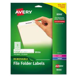 Removable File Folder Labels with Sure Feed Technology, 0.66 x 3.44, White, 30/Sheet, 25 Sheets/Pack