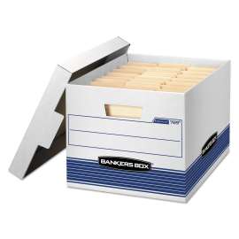 STOR/FILE Medium-Duty Letter/Legal Storage Boxes, Letter/Legal Files, 12.75" x 16.5" x 10.5", White/Blue, 12/Carton