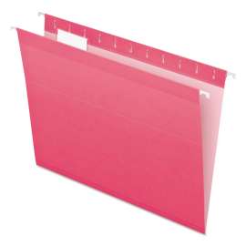 Colored Reinforced Hanging Folders, Letter Size, 1/5-Cut Tabs, Pink, 25/Box