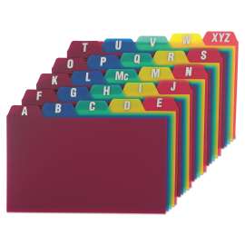 Durable Poly A-Z Card Guides, 1/5-Cut Top Tab, A to Z, 3 x 5, Assorted Colors, 25/Set