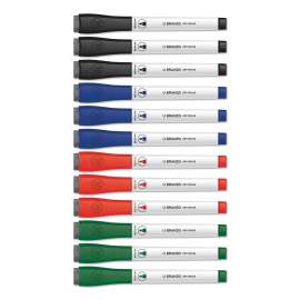 Medium Point Low-Odor Dry-Erase Markers with Erasers, Medium Bullet Tip, Assorted Colors, 12/Pack