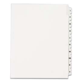 Preprinted Legal Exhibit Side Tab Index Dividers, Allstate Style, 10-Tab, I to X, 11 x 8.5, White, 1 Set