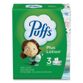 Plus Lotion Facial Tissue, 2-Ply, White, 124/Box, 3 Box/Pack, 8 Packs/Carton