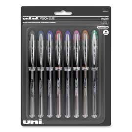 VISION ELITE Roller Ball Pen, Stick, Micro 0.5 mm, Assorted Ink Colors, Black Barrel