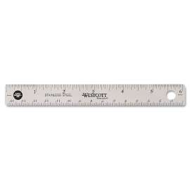 Stainless Steel Office Ruler With Non Slip Cork Base, Standard/Metric, 6" Long