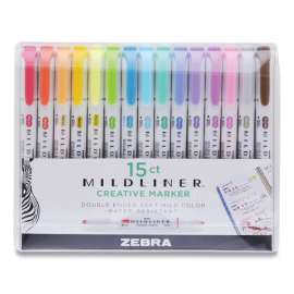 Mildliner Double Ended Highlighter, Assorted Ink Colors, Bold-Chisel/Fine-Bullet Tips, Assorted Barrel Colors, 15/Pack