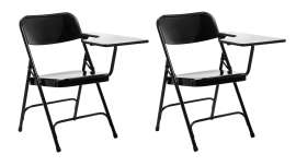 NPS - 5200 Series Black Heavy Duty Plastic Left Arm Folding Chairs with Black Steel Frame (Pack of 2)